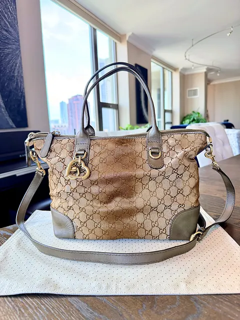 Gucci Ombré shimmer sparkle GG Canvas crossbody Tote Bag with charms